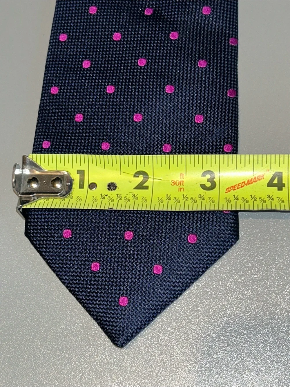 Men's Navy Tie with Pink Polka Dots 61”x3 1/8